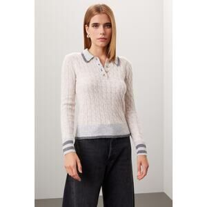 CENTRAL PARK WEST Gray Cable Knit Long Sleeve Collared Button Up Sweater Size XS